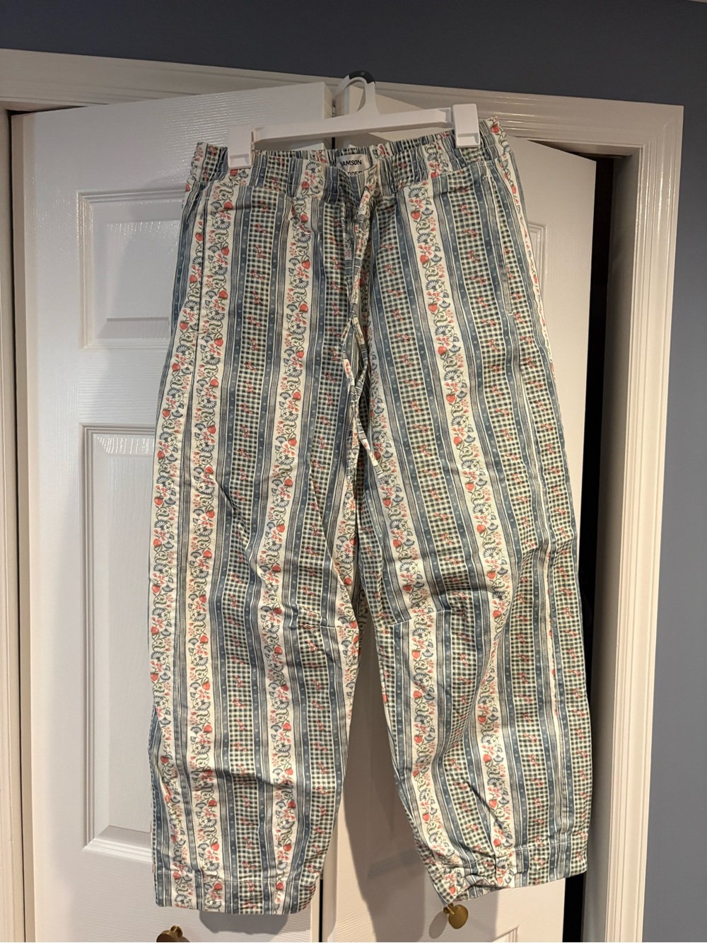 Damson Madder Striped Floral Women’s Pants in Cream and Green